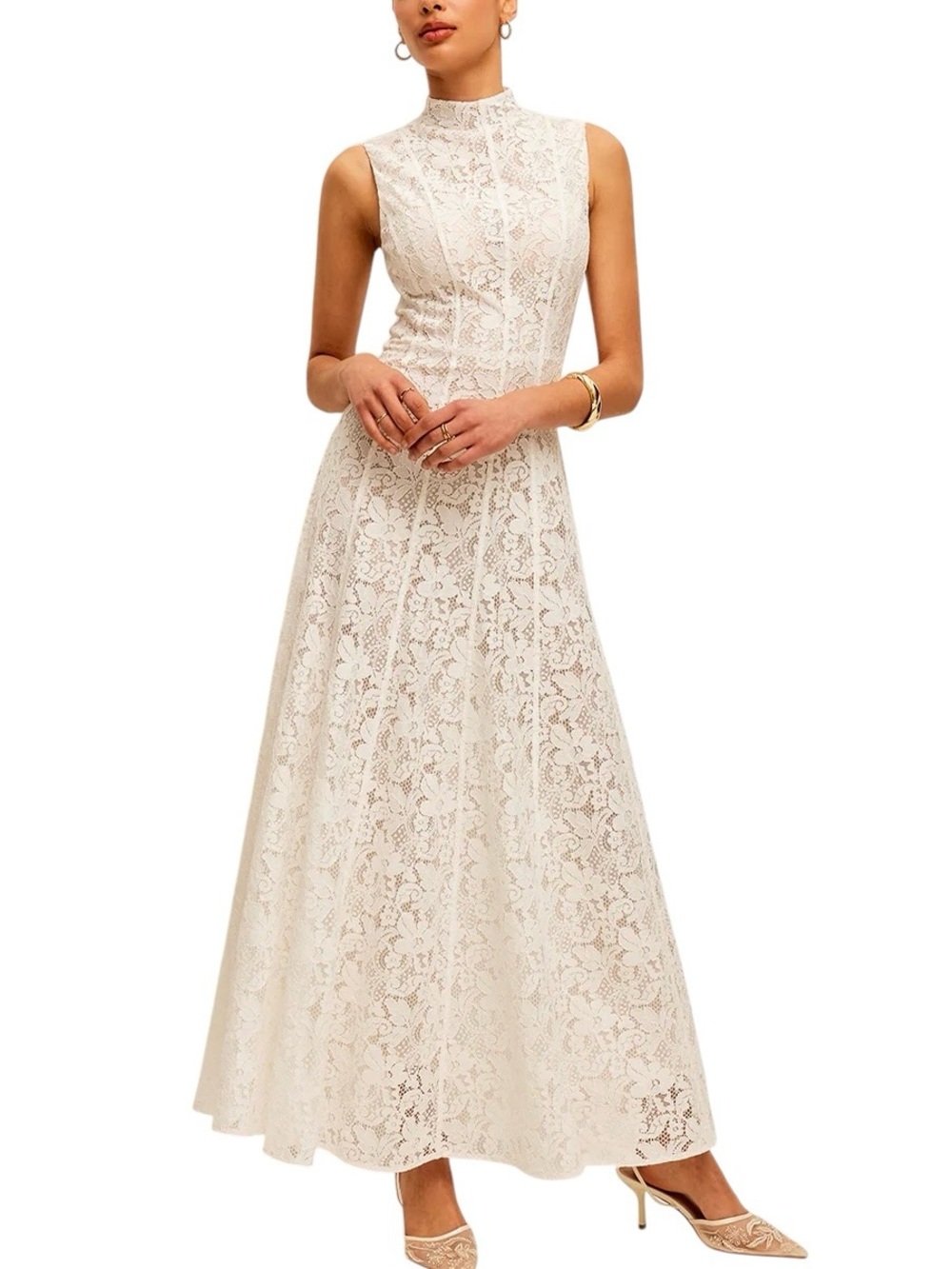 Commense White Lace Maxi Dress Large NWT Semi Sheer Cotton Blend Sleeveless